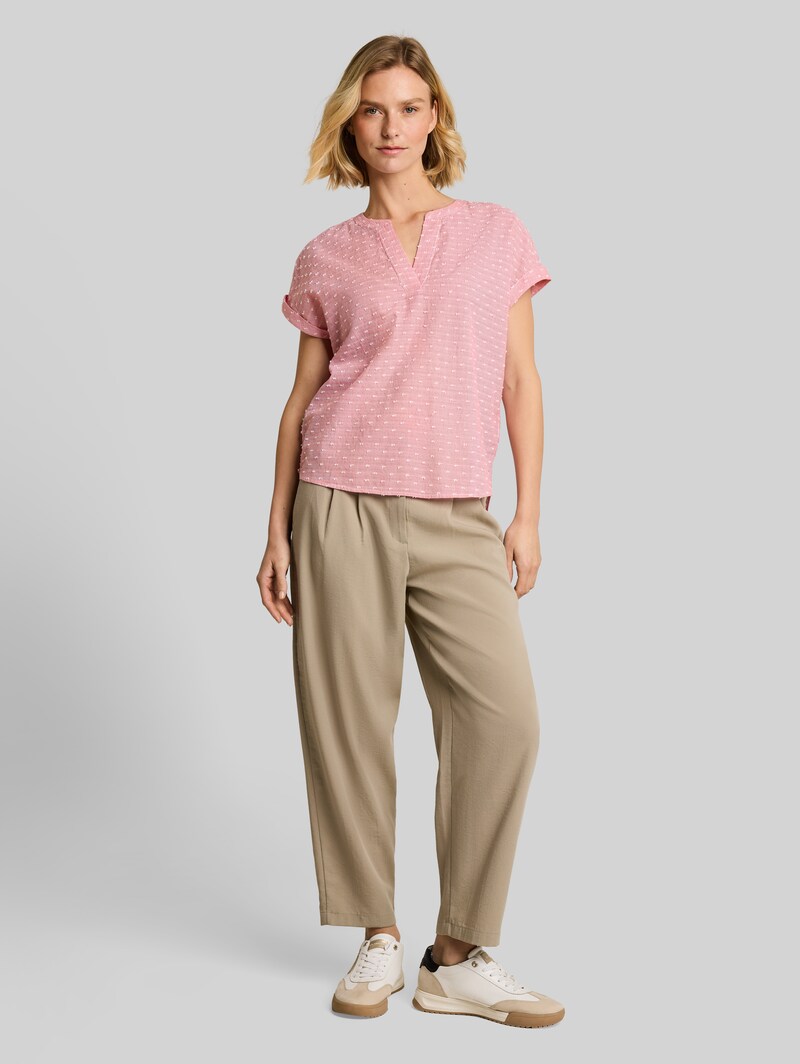 Tom Tailor Loose Fit Bluse mit Stickerei - Red Dobby Stripe