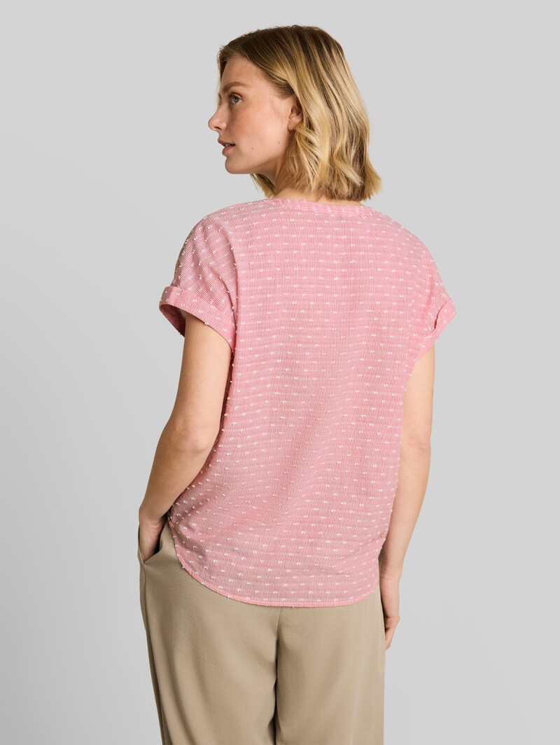 Tom Tailor Loose Fit Bluse mit Stickerei - Red Dobby Stripe