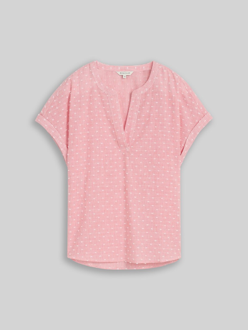 Tom Tailor Loose Fit Bluse mit Stickerei - Red Dobby Stripe