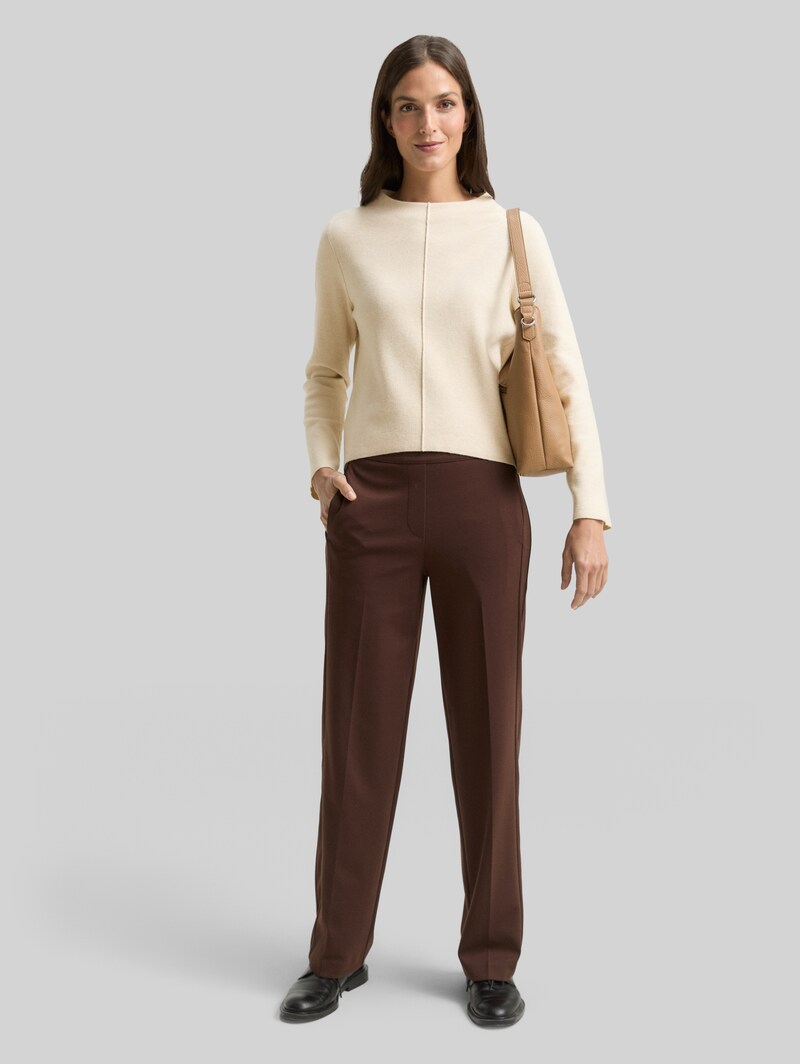 Tom Tailor Cropped Strickpullover mit Stehkragen - Sand Stone Beige Melange