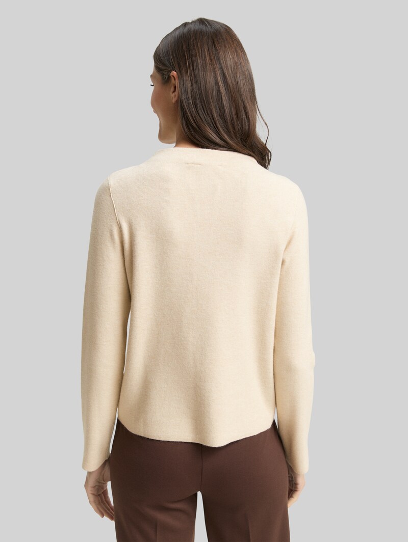Tom Tailor Cropped Strickpullover mit Stehkragen - Sand Stone Beige Melange