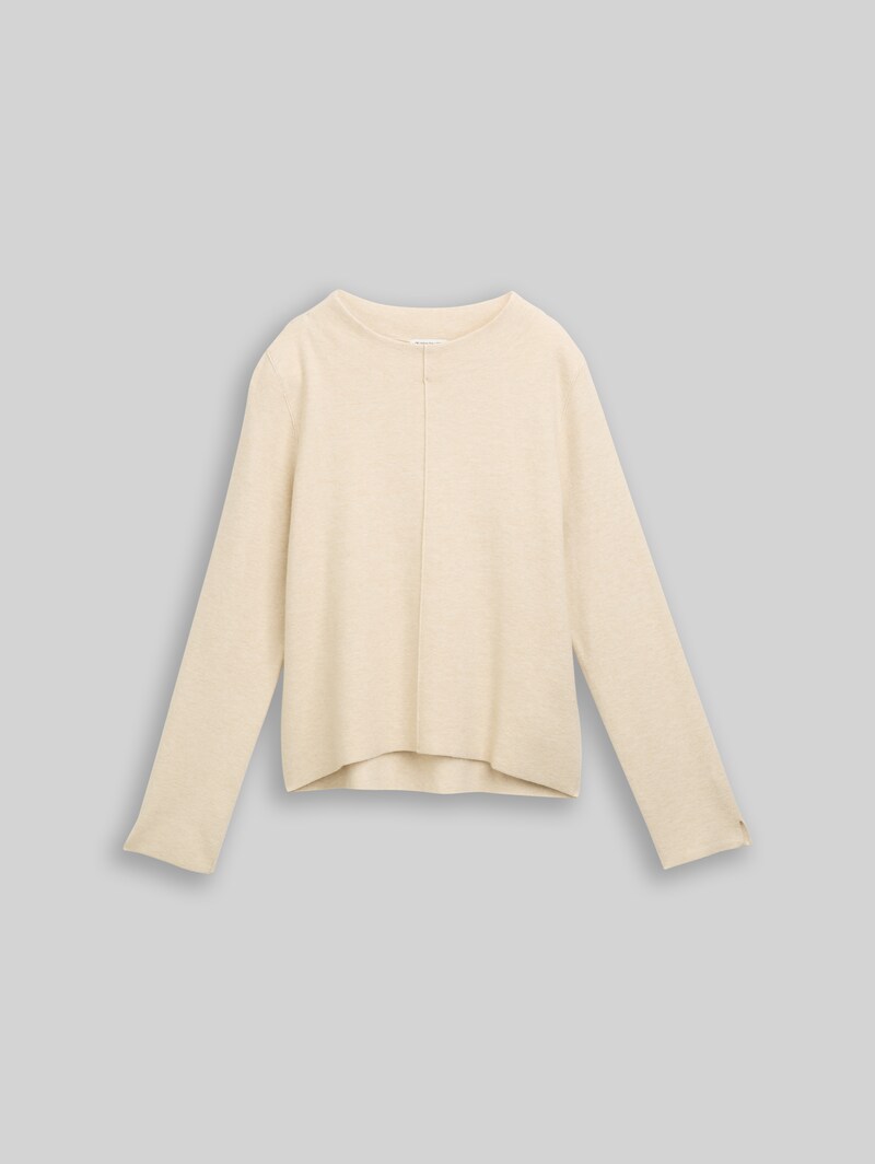 Tom Tailor Cropped Strickpullover mit Stehkragen - Sand Stone Beige Melange