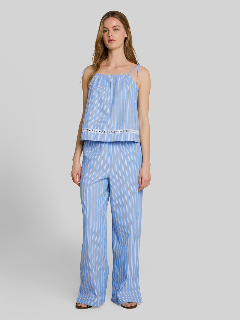 Tom Tailor Wide Leg Hose mit Streifenmuster - Blue White Vertical Stripe