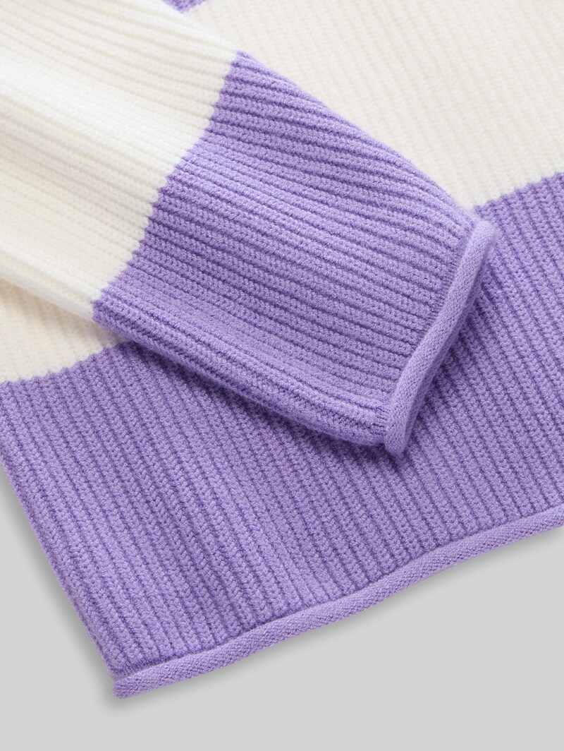 Tom Tailor Cropped Strickpullover mit Streifenmuster - Purple White Block Stripe