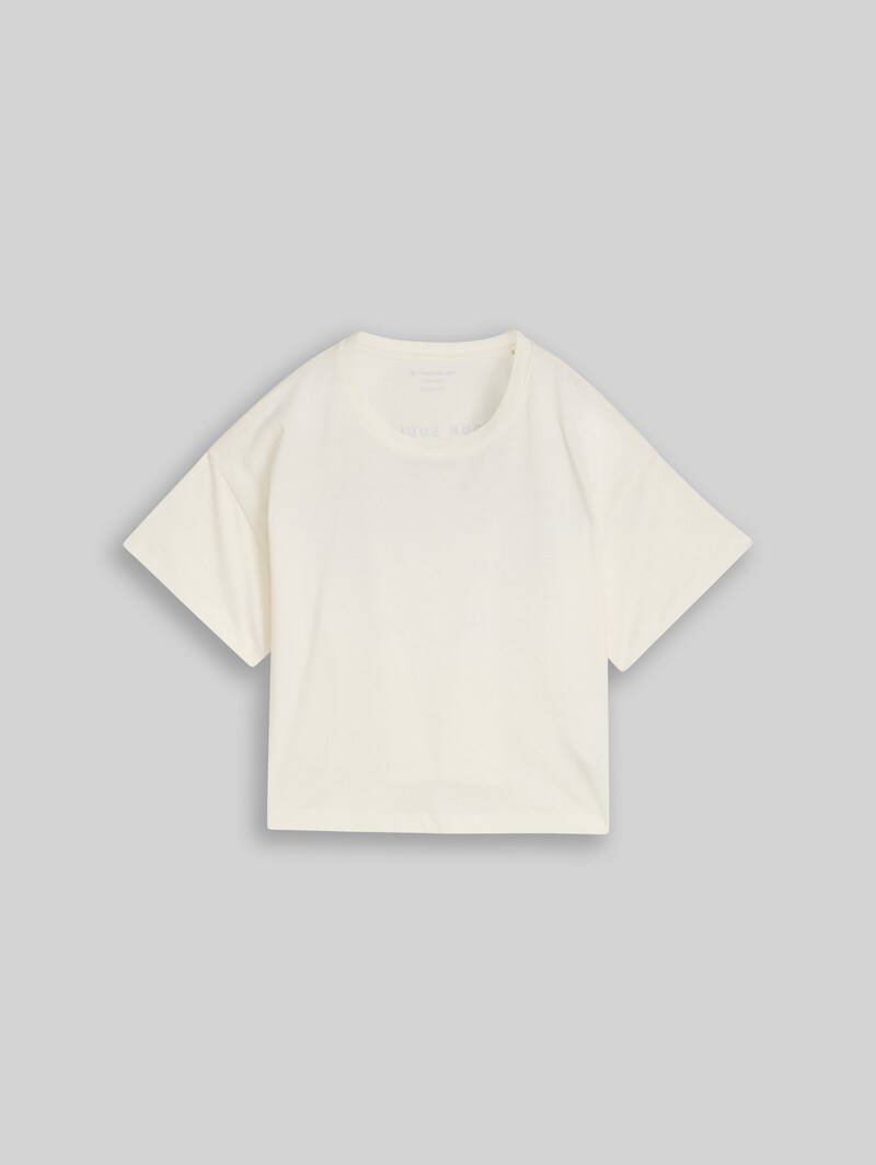Tom Tailor Cropped T-Shirt mit Rückenprint - Wool White