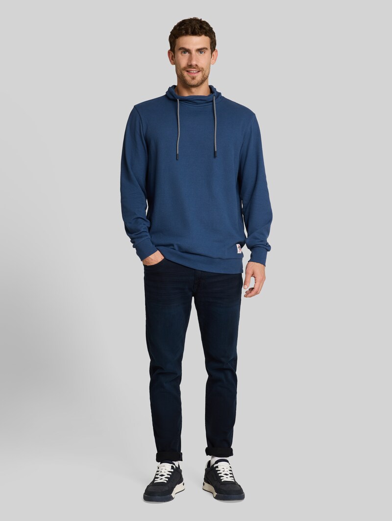 Tom Tailor Snood Langarmshirt mit Waffelstruktur - Dark Duck Blue