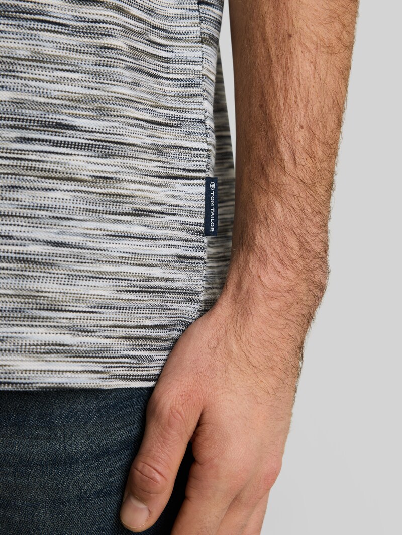 Tom Tailor Piqué T-Shirt in Melange-Optik - White Green Spacedye Pique