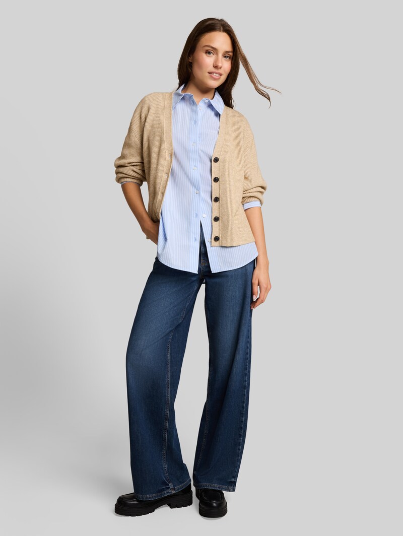 Tom Tailor Loose Fit Popeline Hemdbluse - Mid Blue White Stripe
