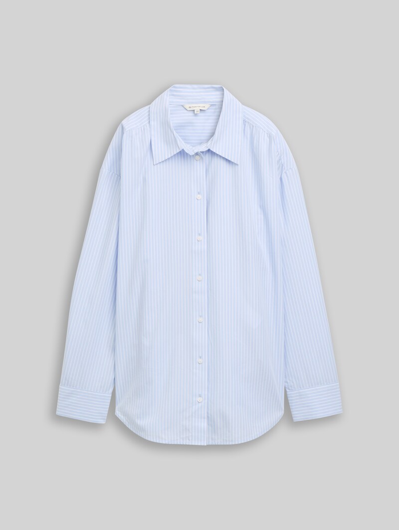 Tom Tailor Loose Fit Popeline Hemdbluse - Mid Blue White Stripe