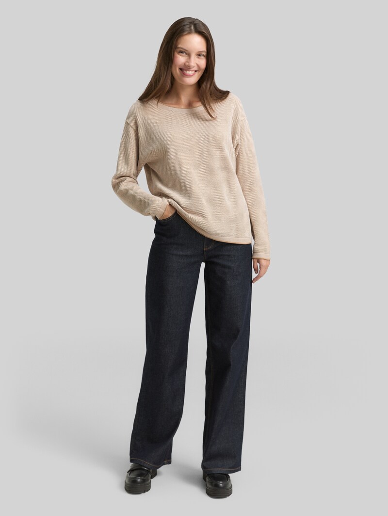Tom Tailor Loose Fit Strickpullover aus Baumwolle - Beige Bubble Structure