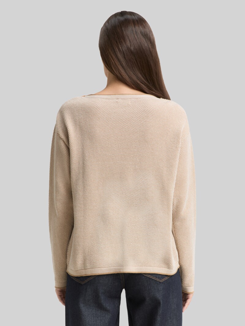 Tom Tailor Loose Fit Strickpullover aus Baumwolle - Beige Bubble Structure