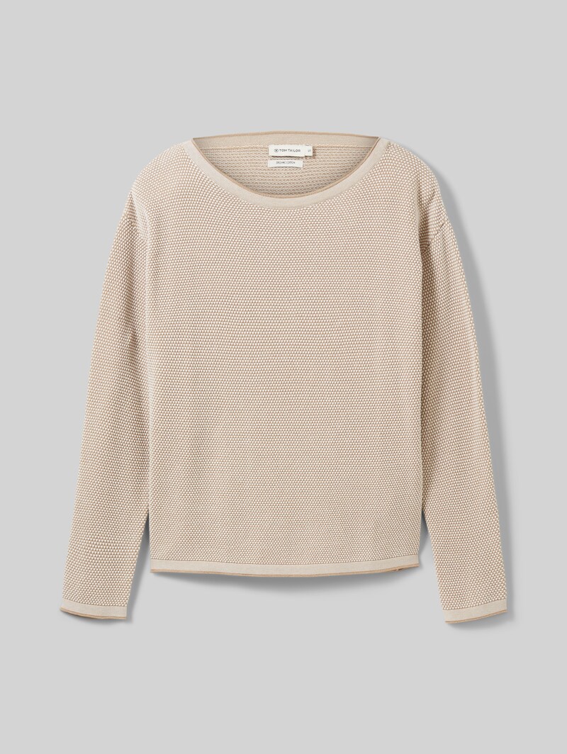 Tom Tailor Loose Fit Strickpullover aus Baumwolle - Beige Bubble Structure