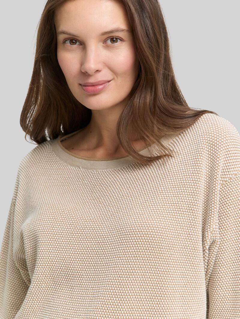 Tom Tailor Loose Fit Strickpullover aus Baumwolle - Beige Bubble Structure