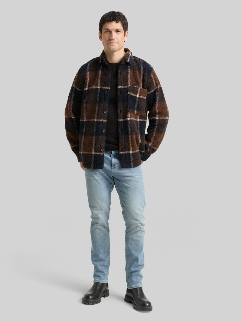 Tom Tailor Teddy Overshirt mit Karomuster - Brown Navy Check