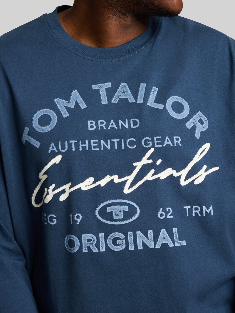 Tom Tailor Plus Size - Langarmshirt mit Logo-Print - Dark Duck Blue
