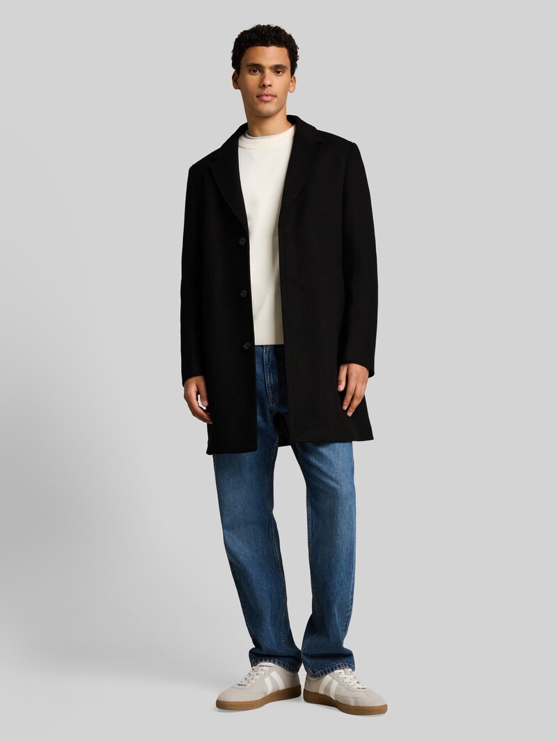 Tom Tailor Relaxed Fit Wollmantel mit Reverskragen - Black