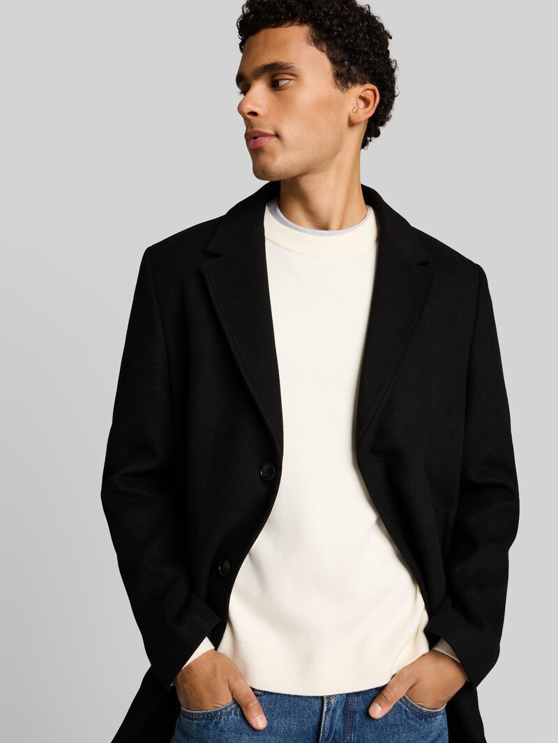 Tom Tailor Relaxed Fit Wollmantel mit Reverskragen - Black