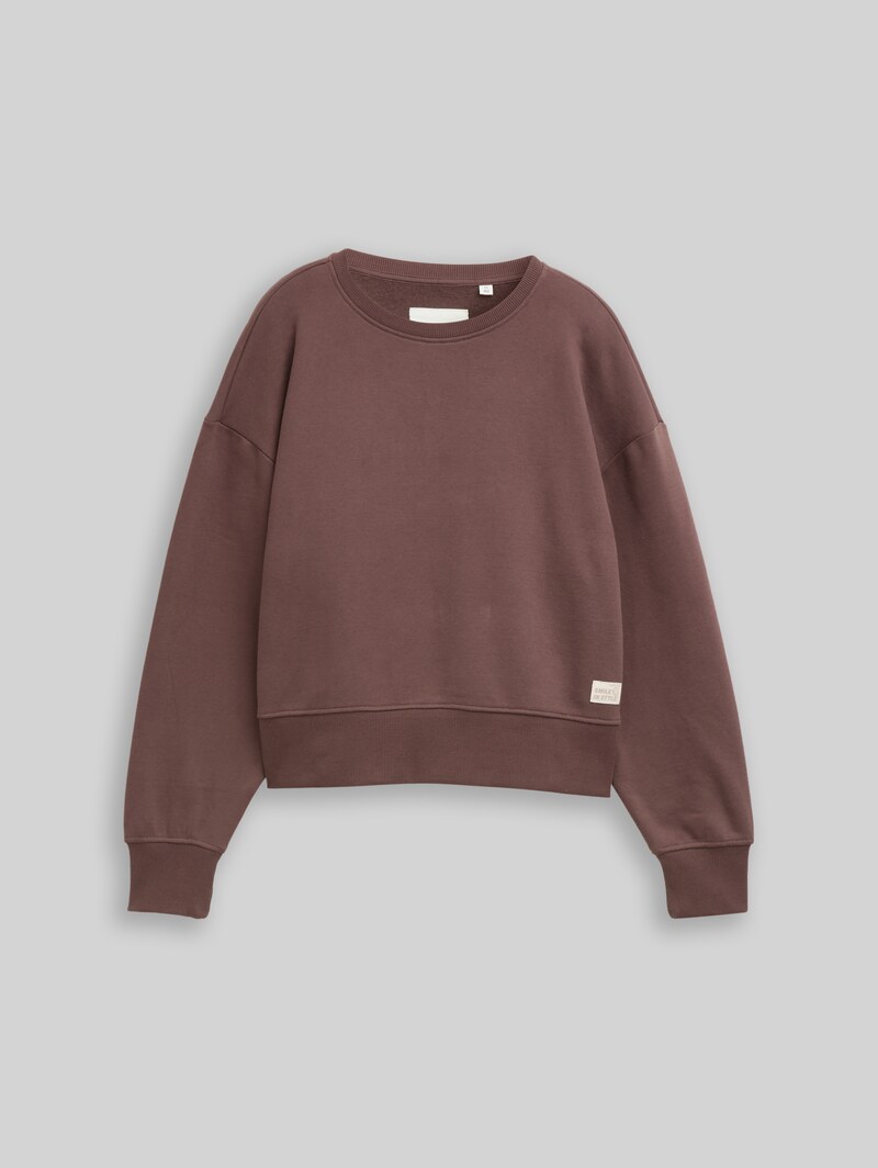 Tom Tailor Basic Sweatshirt mit Badge - Soft Chocolate Brown