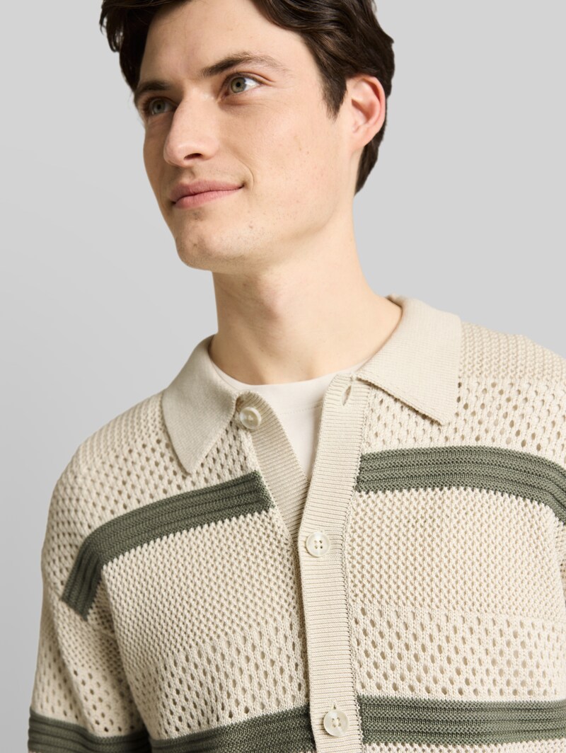 Tom Tailor Relaxed Fit Strickjacke mit Lochmuster - Sea Spray White Color Block