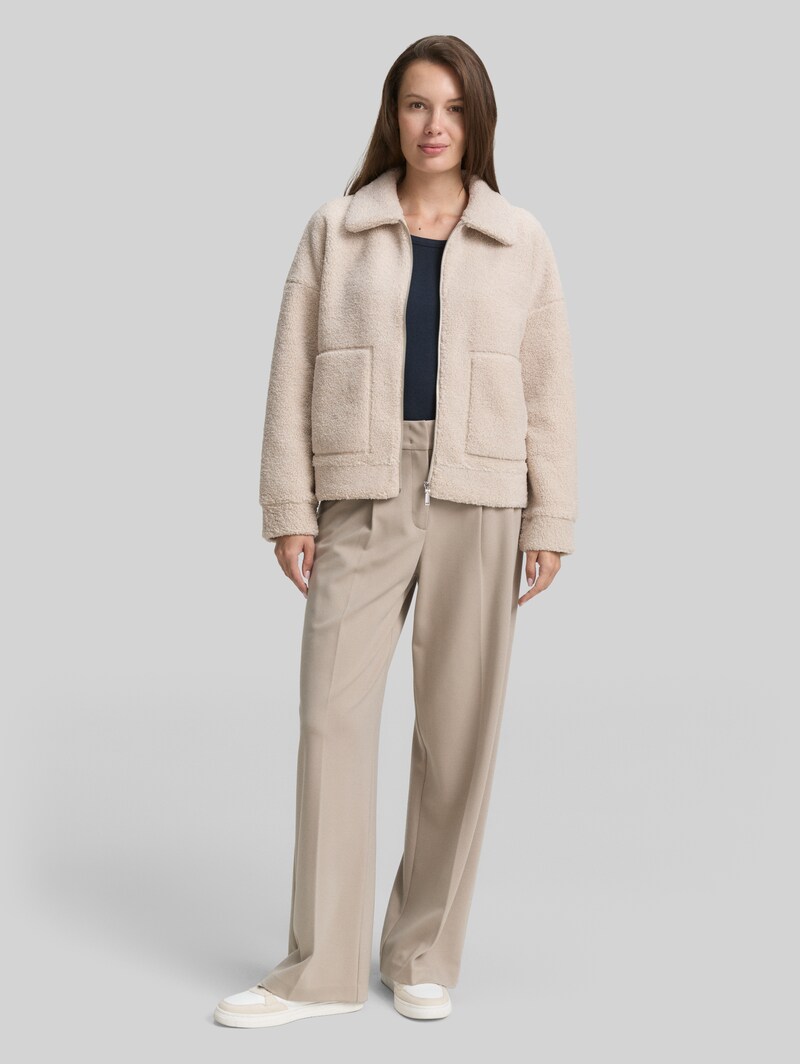 Tom Tailor Sweatjacke aus Teddyfleece - Taupe Grey Melange