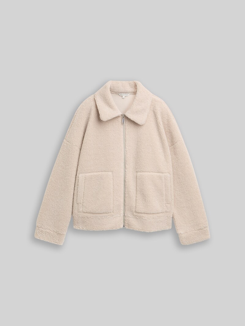 Tom Tailor Sweatjacke aus Teddyfleece - Taupe Grey Melange
