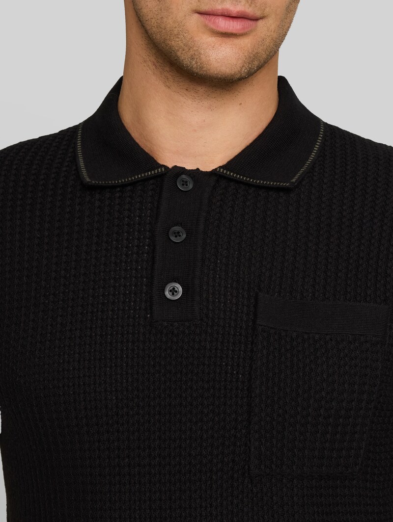 Tom Tailor Relaxed Fit Strick-Poloshirt mit Brusttasche - Black