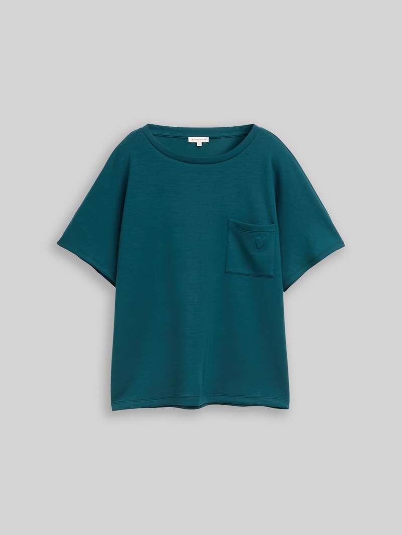 Tom Tailor Loose Fit Scuba T-Shirt mit Brusttasche - Deep Meadow Green
