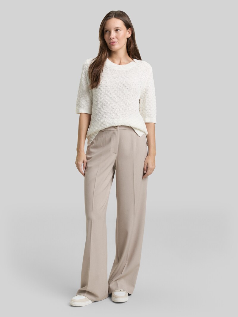 Tom Tailor TTLEA WIDE Hose mit Bügelfalte - Soft Taupe Grey Melange