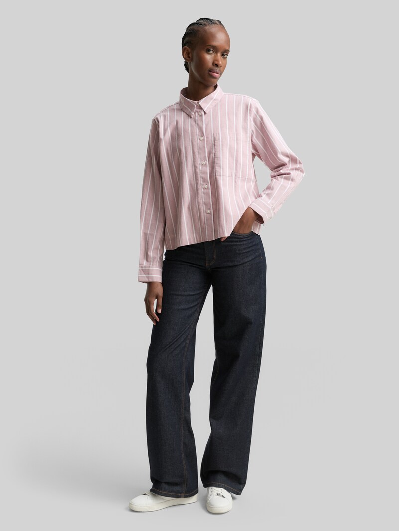Tom Tailor Boxy Fit Hemdbluse mit Streifenmuster - Dusty Rose White Stripe
