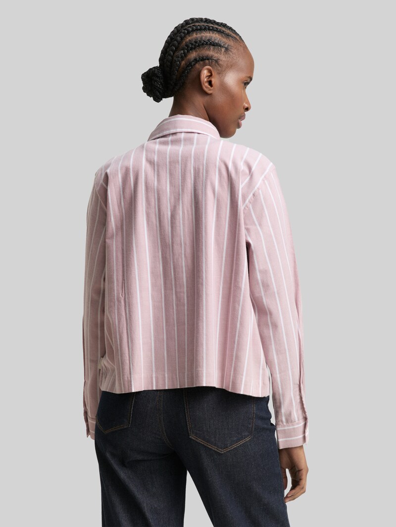 Tom Tailor Boxy Fit Hemdbluse mit Streifenmuster - Dusty Rose White Stripe