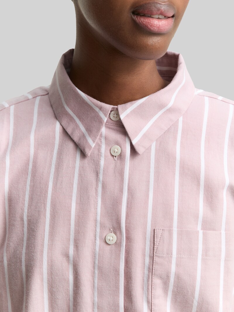 Tom Tailor Boxy Fit Hemdbluse mit Streifenmuster - Dusty Rose White Stripe