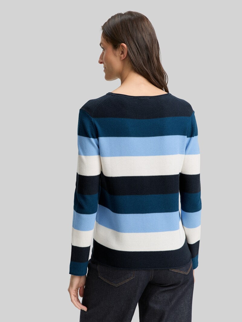 Tom Tailor Strickpullover mit Rundhalsausschnitt - Big Teal Knit Stripe