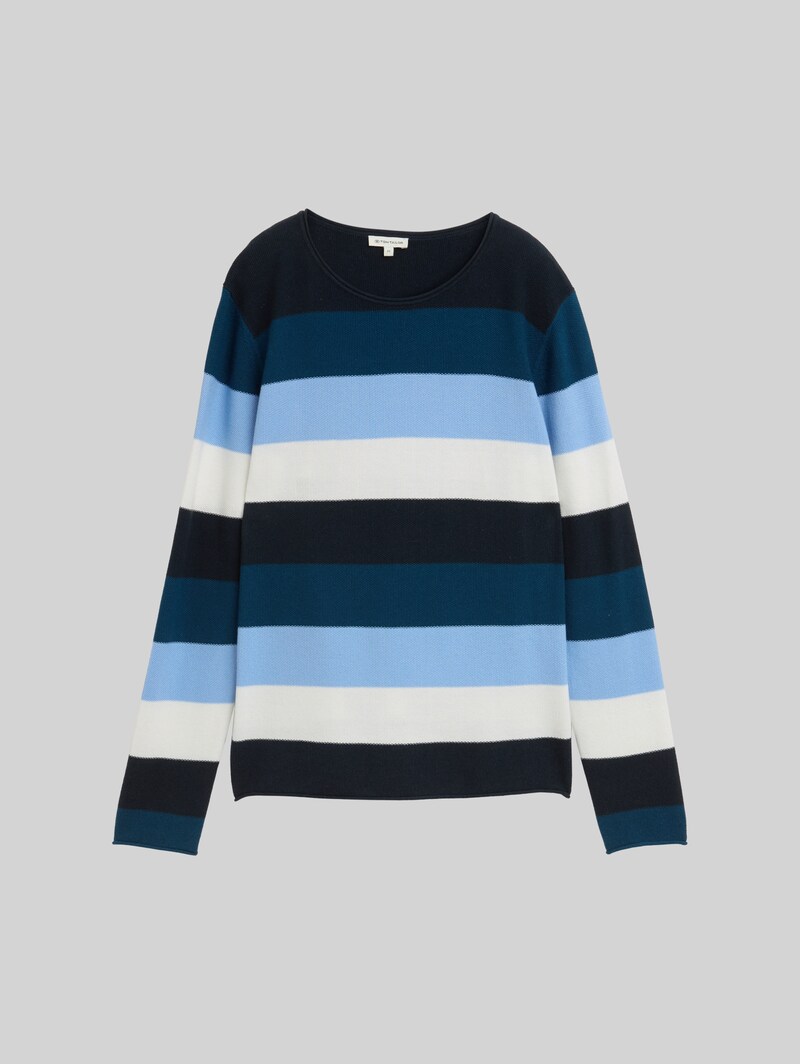 Tom Tailor Strickpullover mit Rundhalsausschnitt - Big Teal Knit Stripe