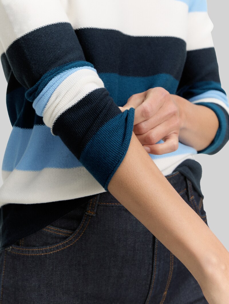 Tom Tailor Strickpullover mit Rundhalsausschnitt - Big Teal Knit Stripe