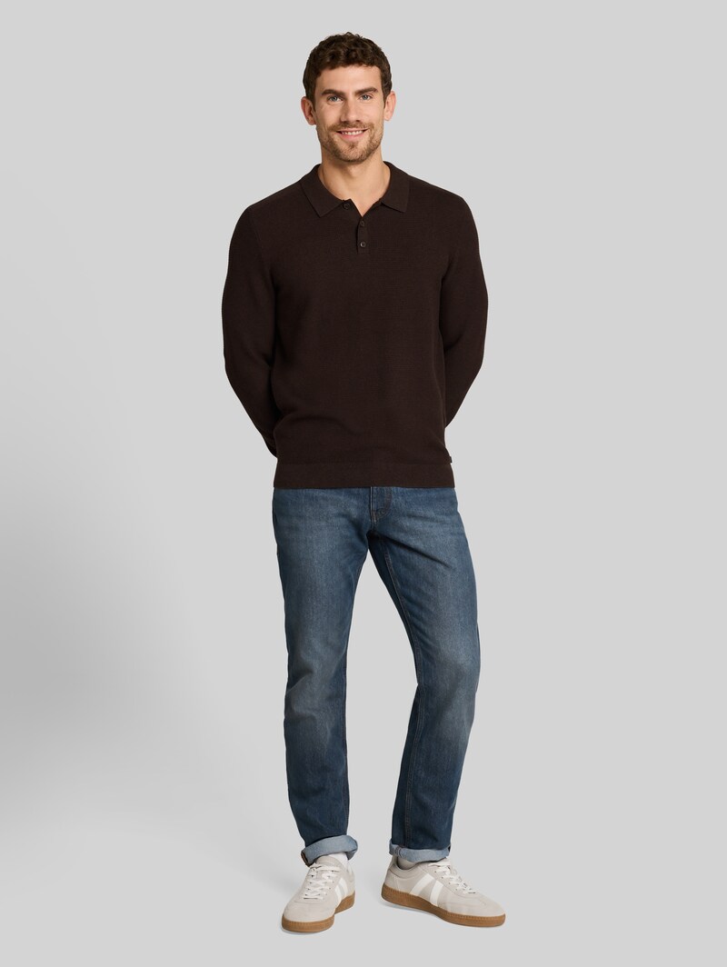 Tom Tailor Strickpullover mit Polokragen - Dark Chocolate Brown Melange