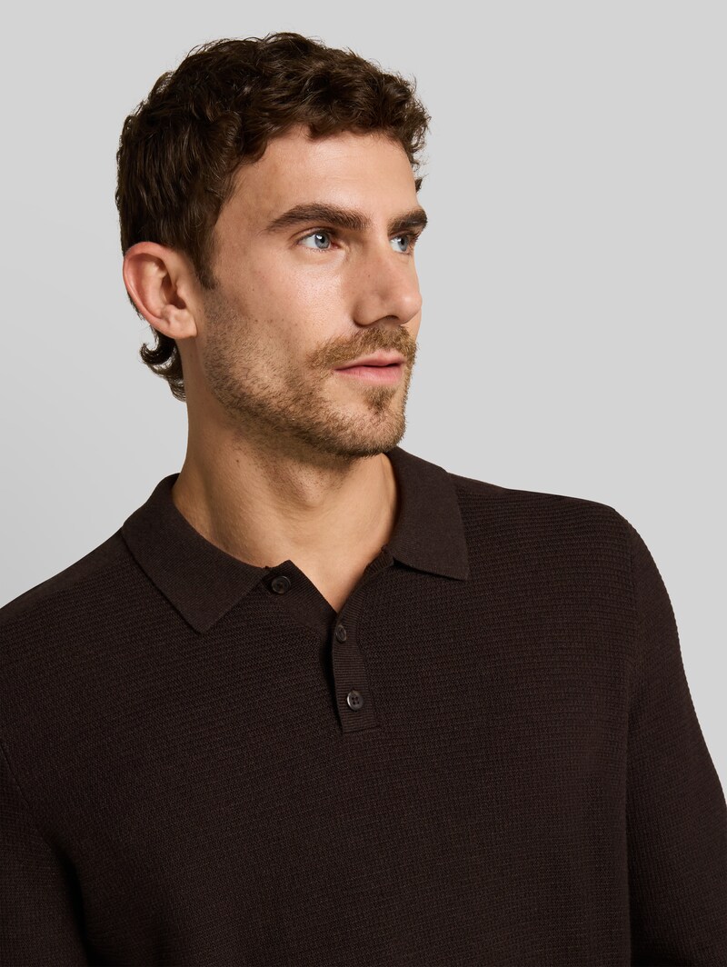 Tom Tailor Strickpullover mit Polokragen - Dark Chocolate Brown Melange
