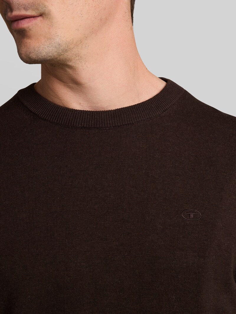 Tom Tailor Basic Strickpullover aus Baumwolle - Dark Chocolate Brown Melange