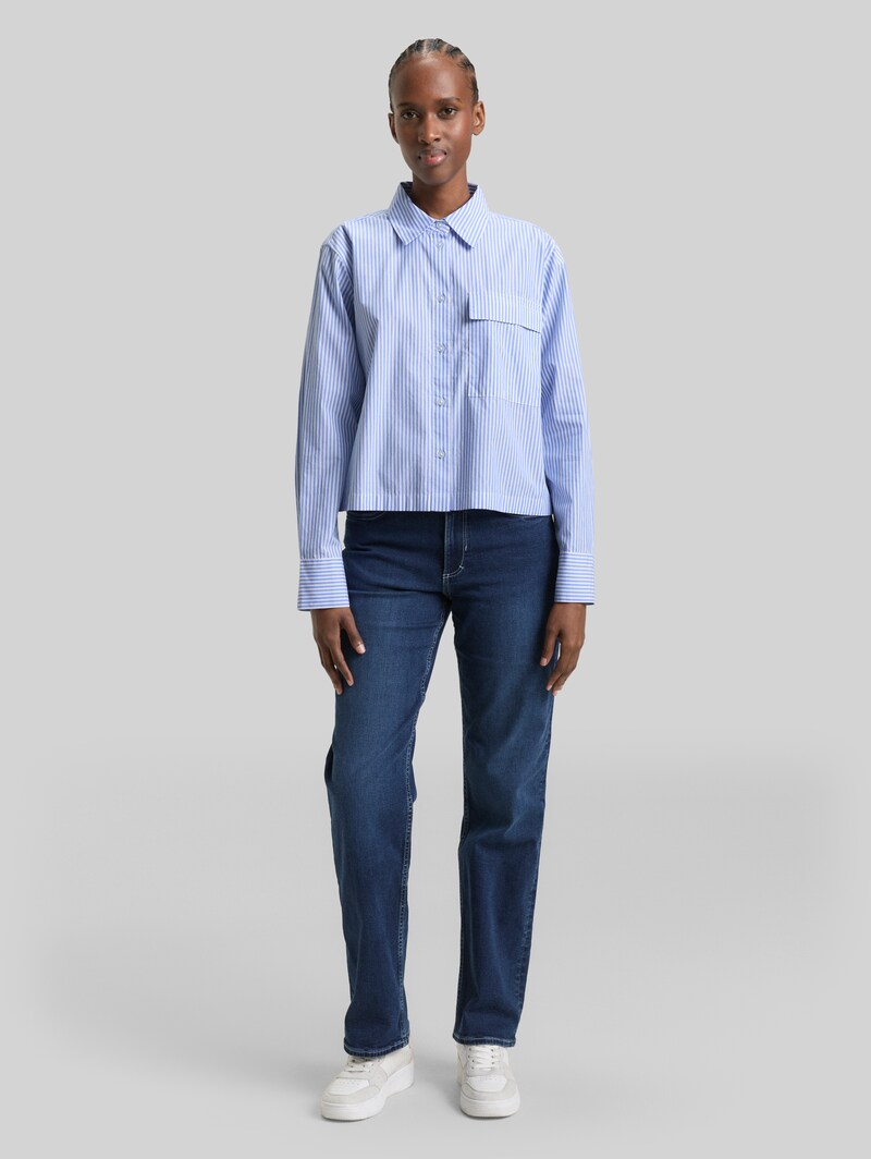 Tom Tailor Boxy Fit Hemdbluse aus Baumwolle - Blue White Strripe