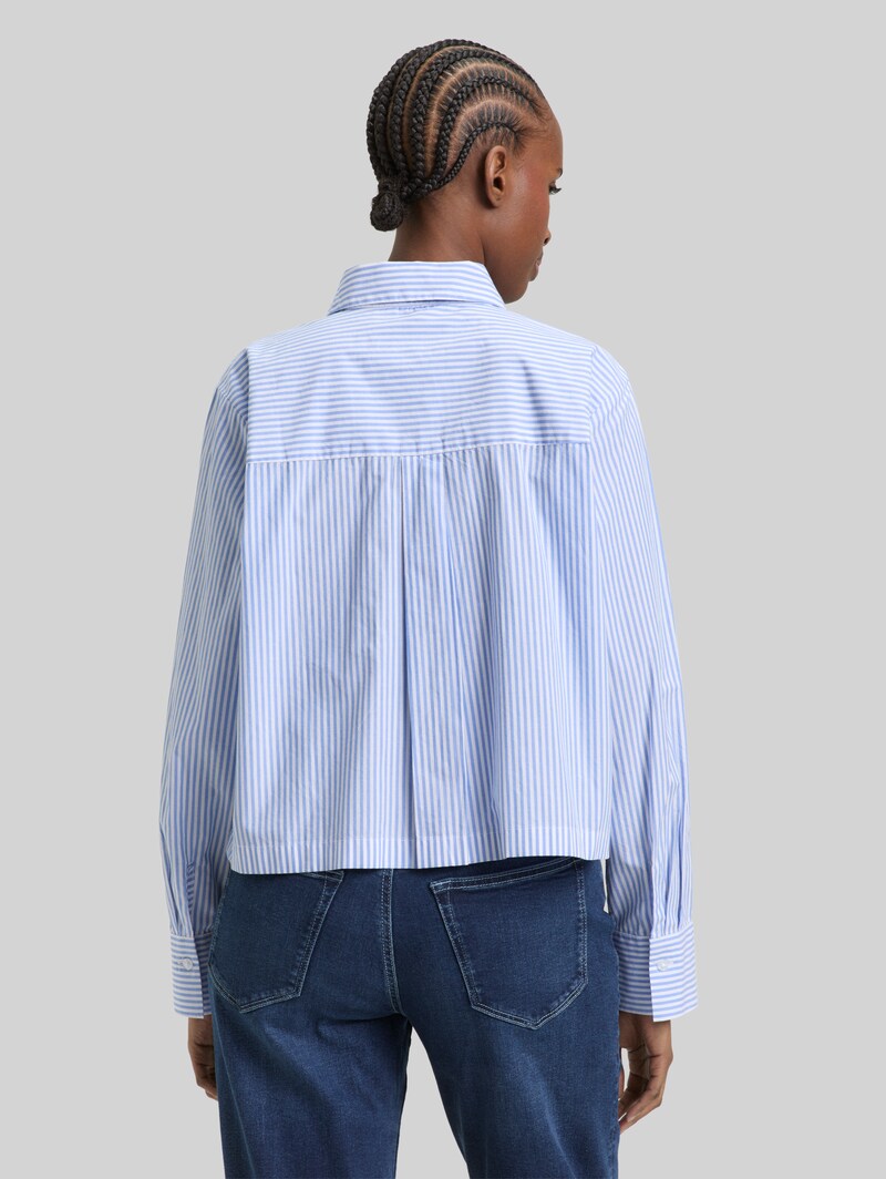 Tom Tailor Boxy Fit Hemdbluse aus Baumwolle - Blue White Strripe