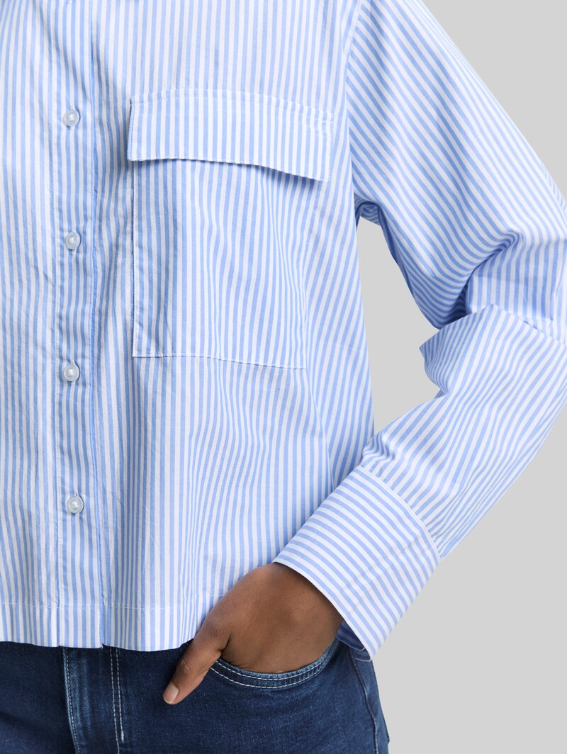 Tom Tailor Boxy Fit Hemdbluse aus Baumwolle - Blue White Strripe