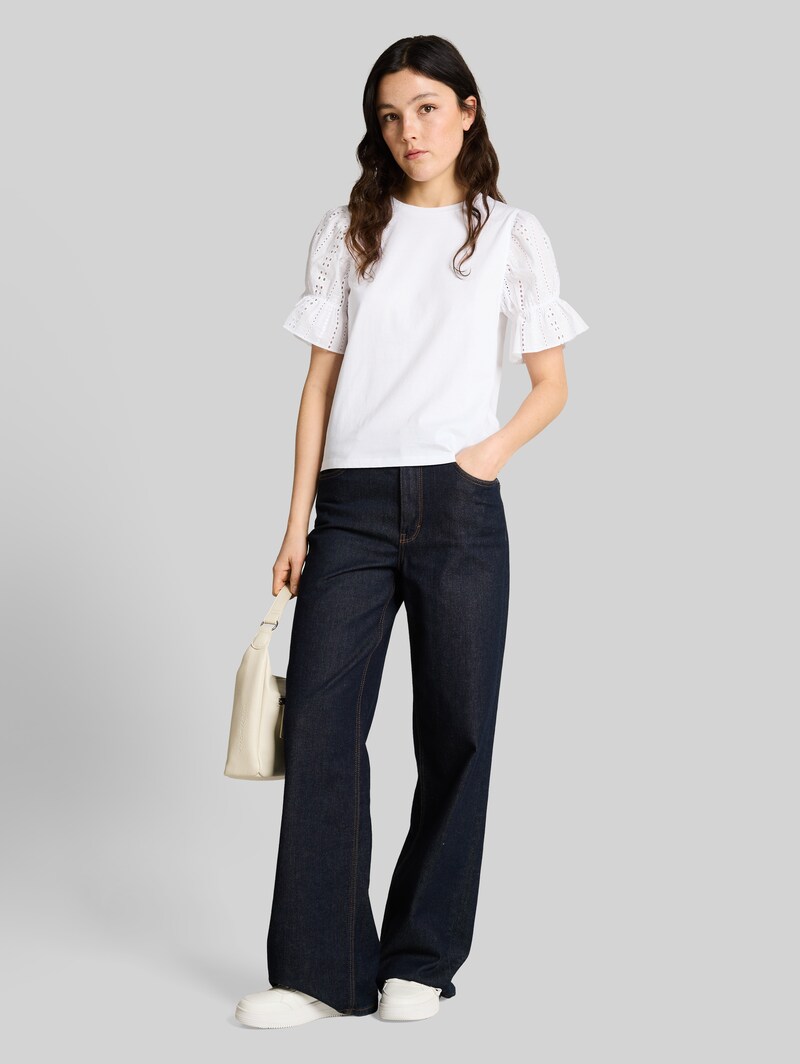Tom Tailor Loose Fit T-Shirt mit Lochstickereien - White
