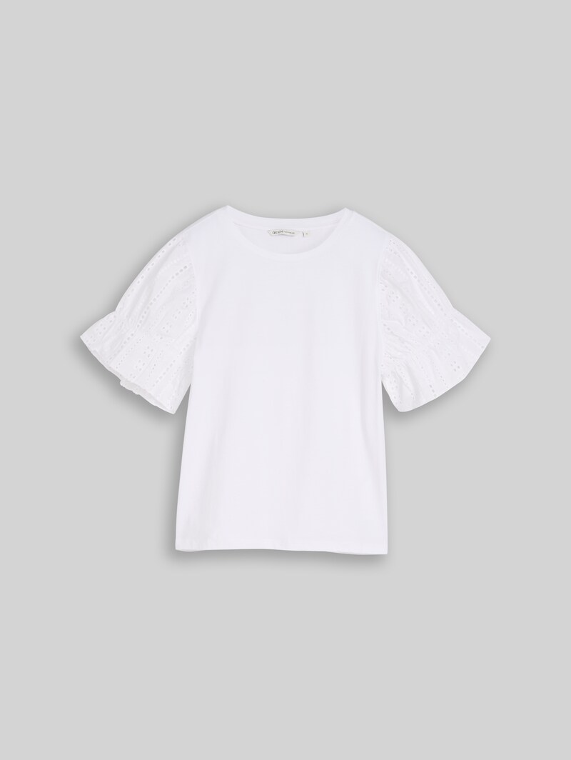 Tom Tailor Loose Fit T-Shirt mit Lochstickereien - White