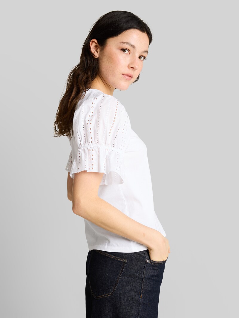 Tom Tailor Loose Fit T-Shirt mit Lochstickereien - White
