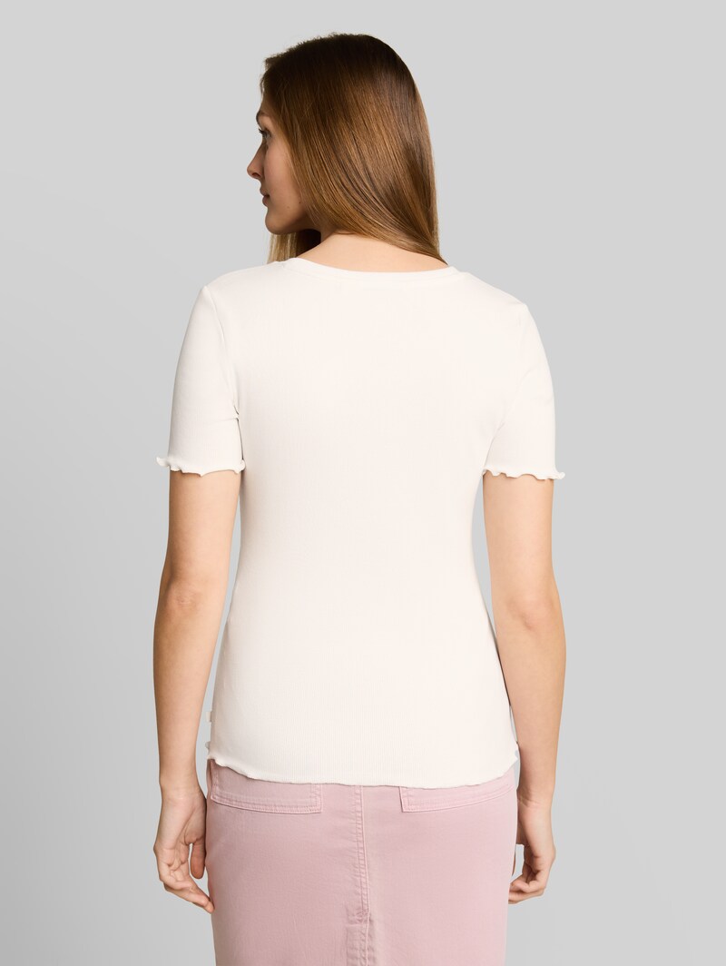 Tom Tailor Slim Fit T-Shirt mit Rippstruktur - Off White