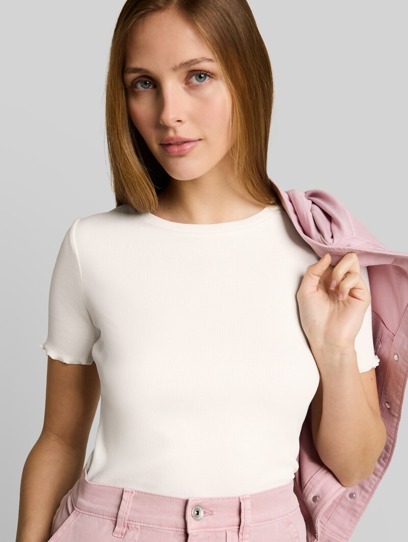 Tom Tailor Slim Fit T-Shirt mit Rippstruktur - Off White