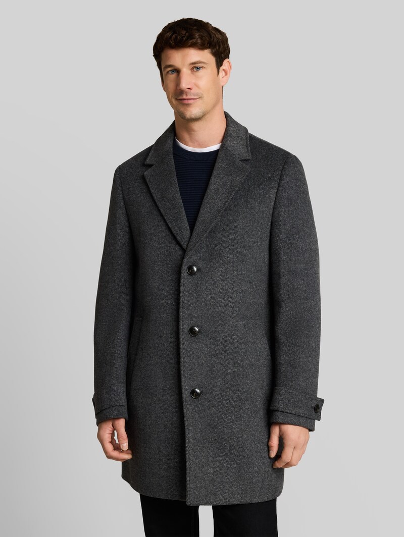 Tom Tailor Wollmantel mit Reverskragen - Dark Grey Black Herringbone Tom Tailor Wollmantel mit Reverskragen - Dark Grey Black Herringbone