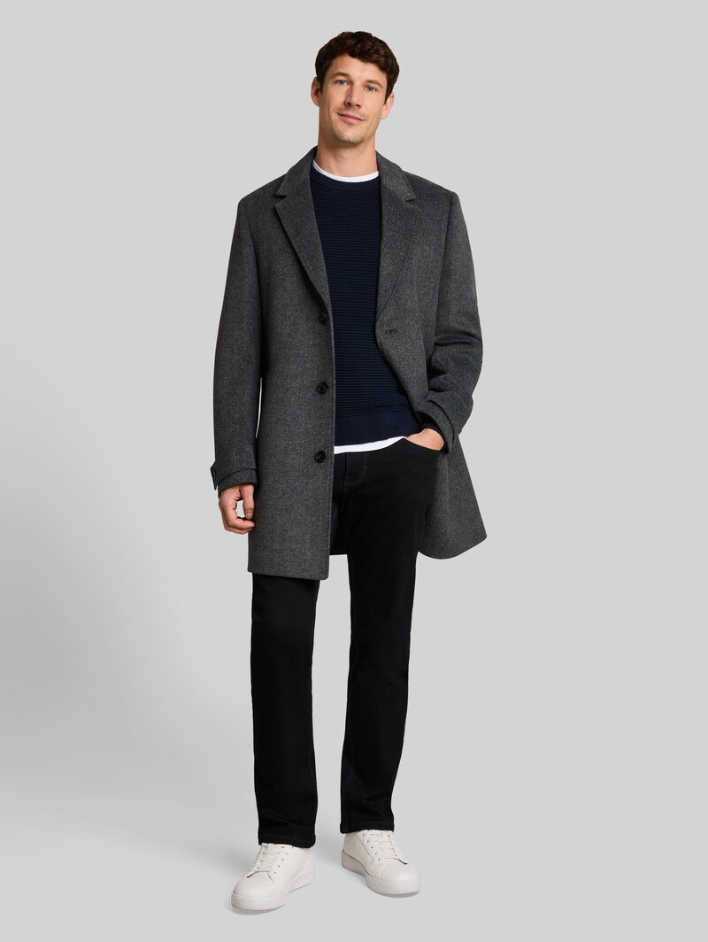 Tom Tailor Wollmantel mit Reverskragen - Dark Grey Black Herringbone