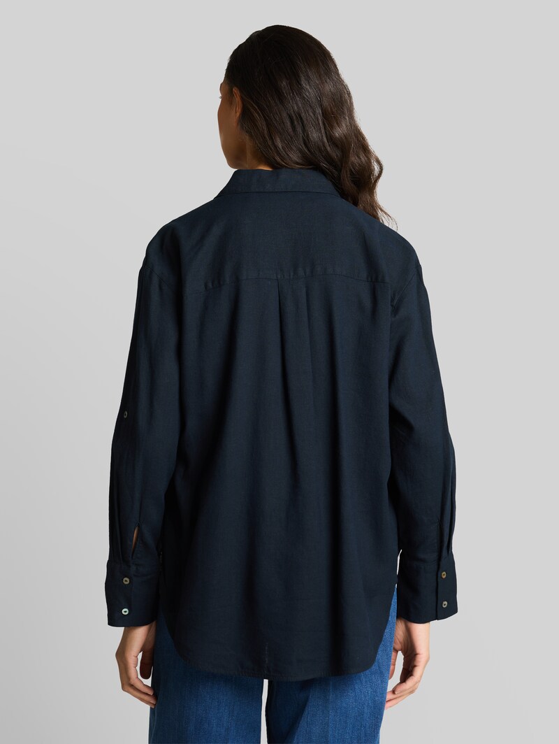 Tom Tailor Oversize Hemdbluse mit Leinenanteil - Sky Captain Blue