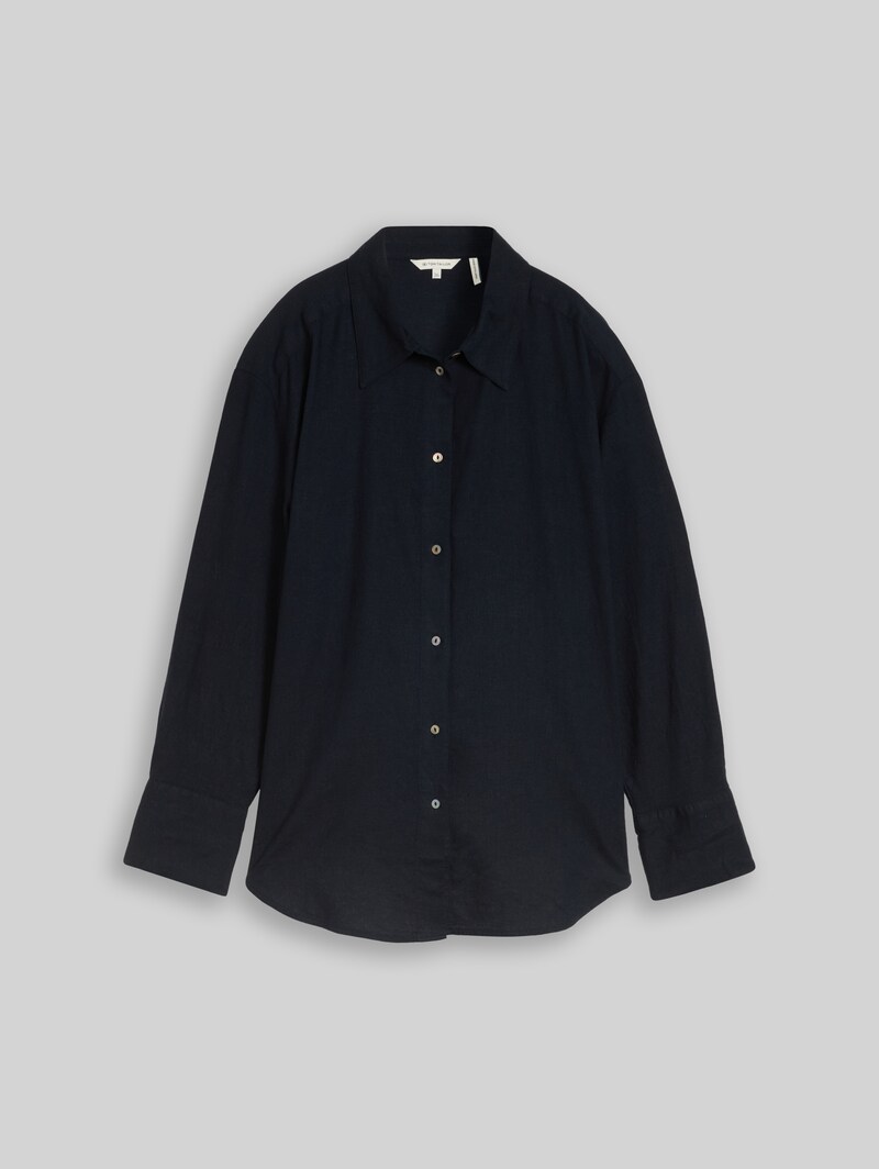 Tom Tailor Oversize Hemdbluse mit Leinenanteil - Sky Captain Blue