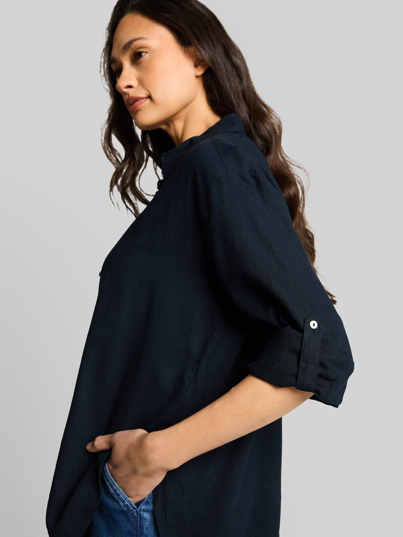 Tom Tailor Oversize Hemdbluse mit Leinenanteil - Sky Captain Blue